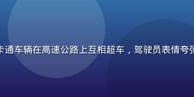 老司机漫画超车惊魂系列，卡通车辆在高速公路上互相超车，驾驶员表情夸张惊恐，动感线条营造速度感